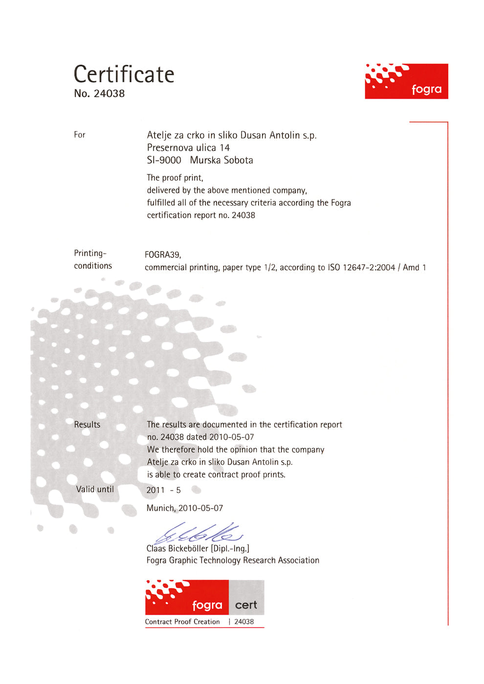 Fogra certificate